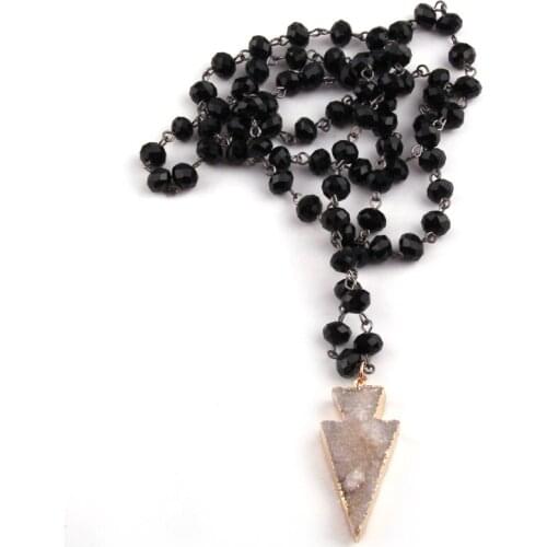 MOODPC Fashion Glass Crystal Rosary Chain Link Druzy Arrowhead Pendant Necklaces Women Ethnic Necklace