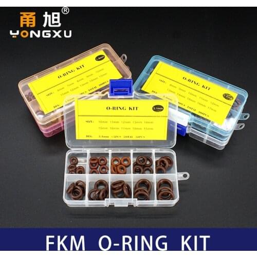 FKM O Ring Kit Assortment Thickness 1/1.5 / 1.9 / 2.4 / 3.1mm Fluororubber Gasket Sealing Ring Set