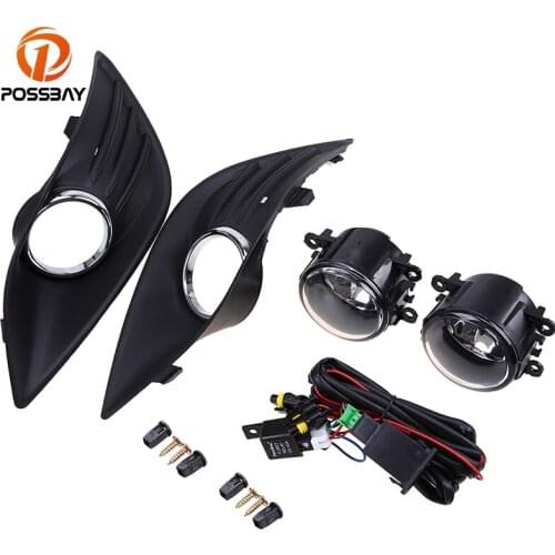 POSSBAY Front Fog Lights + Lamp Grille Grill Cover Kit H11 12V 55W for Ford Focus MK2(DA3) Turnier 2008 2009 2010 Pre-facelift