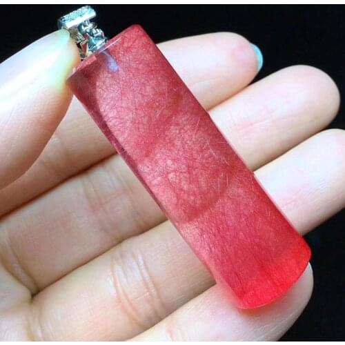 Genuine Natural Red Rutilated Quartz Round Pendant 40*13mm Barrel Gemstone Brazil Waelthy Women Men Jewelry AAAAAA