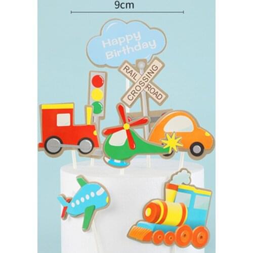 Train Car Airplane Traffic Signal Happy Birthday Cake Topper For Boy Kids Childrens Day Party Supplies Baking Decorations Gifts