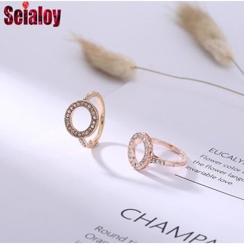 Seialoy Fashion Rose Gold Shiny Eternal Round Rings For Women Men Original Boy Girl Gold Rings Couple Engagement Party Gift