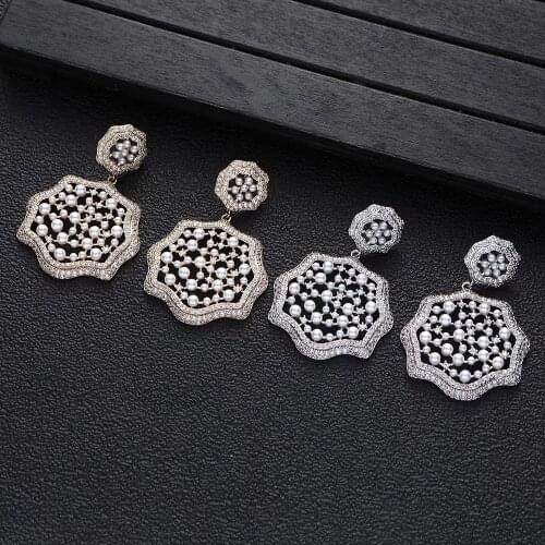 EYER Unique big Pearl Charm Fashion Indian Earrings For Women Wedding Party Luxury Drop Zircon Earrings anillos grandes de mujer