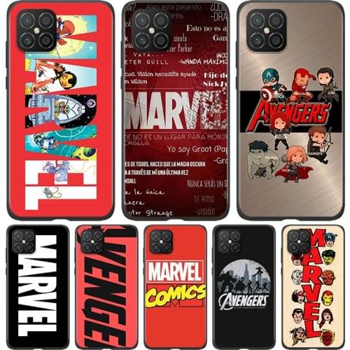 Silicone Cover Marvel Avengers Logo Superhero For Huawei Nova 8 7i 6 5T 5i 5Z 4E 3i 3e 2i SE PRO Lite 4G 5G Black Phone Case