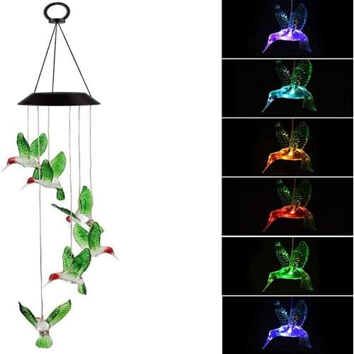 Solar Hummingbird Wind Chime Color Changing Lights Outdoor Solar Transparent Hanging Lights for Garden Xmas Gifts for Home Indoo