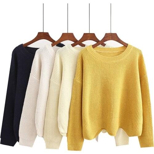 Yan Qing Huan 2018 New Spring Fashion Irregular Loose Pullover Sweater Casual Long Sleeve Short Paragraph Wild Korean Sweater