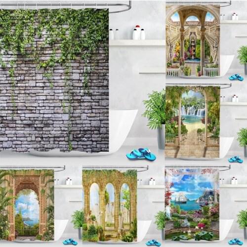 Green Ivy and Old Stone of Wall Shower Curtain Nature Bathroom Extra Long Waterproof Washable Polyester Fabric for Bathtub Decor