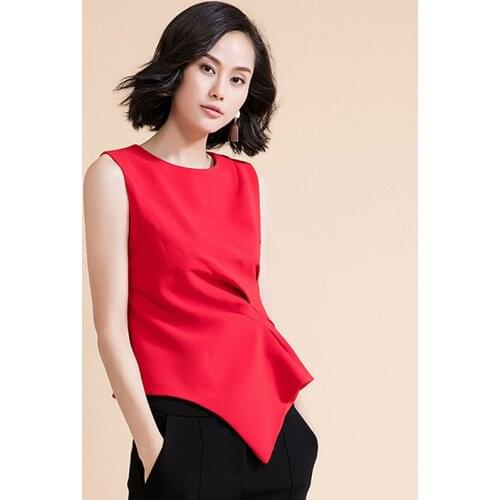 Tank Tops Women Asymmetrical Fold Design 100% Polyester O Neck Sleeveless Novelty Style Solid 3 Colors Vest Summer Fashion 2018
