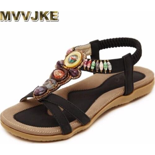 MVVJKE Bohemian Women Sandals Gemstone Beaded Slippers Summer Beach Sandals Women Flip Flops Ladies Flat Shoes