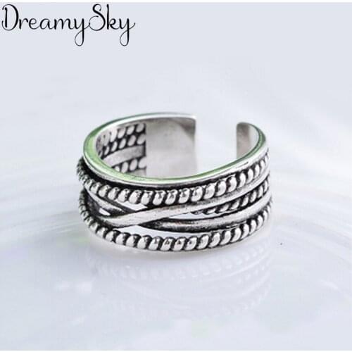DreamySky Real Silver Color Rings For Women Wedding Engagement Jewelry Big Vintage Antique Open Finger Rings Bijoux