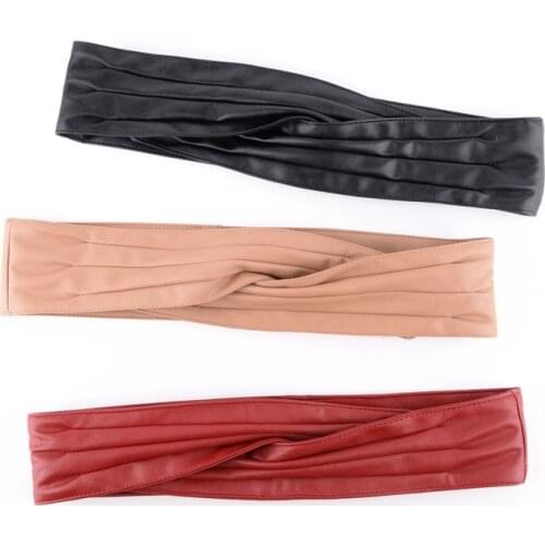 European Soft PU Draped Waist Belt for Women Black Red Faux Leather Dress Slimming Corset Female Cinturon Cicnh Strap Belt 2021