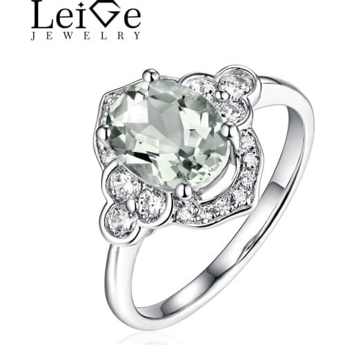 Leige Jewelry Natural Oval Cut Green Amethyst Gemstone Ring Sterling Silver Engagement Promise Ring for Women Anniversary Gift