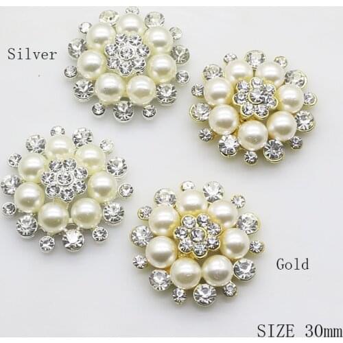 ZMASEY Alloy Buttons 10Pcs/Lot 30mm Round Decoration Rhinestones Pearl Sewing Button Handwork Holiday Party Accessories