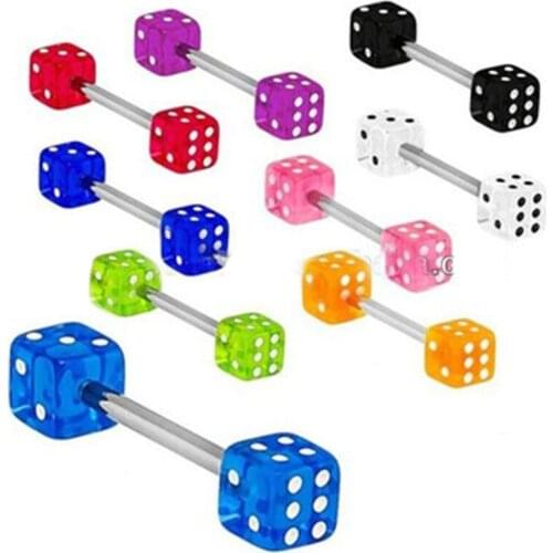 10PCS Mix Color Nipple Rings 316L Surgical Steel Acrylic Dice Tongue Rings Bars Barbell Tongue Piercing Body Jewelry
