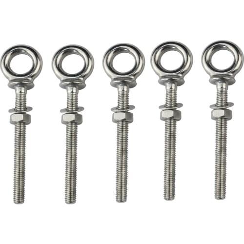 5PCS 316 Stainless Steel Machinery Lifting Eye Bolt With Shoulder Nut M6 M8 M10 Heavy Rigging Hardware Long Shank Eye Bolts
