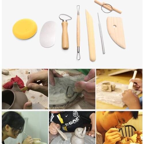 Pottery tools commonly used 8 sets of ceramic clay wood steel needle scraper cutting mud line sponge ring knife trimming tool