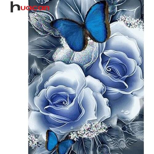 Huacan 5d Diy Diamond Painting Rose Flower Full Square/round Diamond Art Embroidery Mosaic Butterfly Floral Crystal Wall Decor