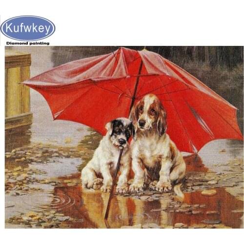 Red Umbrella dog diamond painting full square cross stitch mosaic animals cute puppies pet 5d diamond embroidery wall painting
