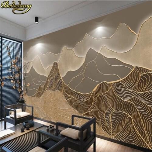 Beibehang custom Chinese art mural retro artistic abstract gold line wallpaper for living room landscape background wall paper