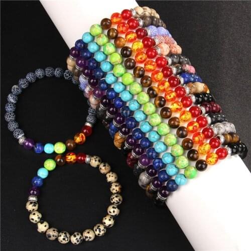 7 Chakra Reiki Healing Beads Bracelet 8mm Natural Stone Beaded Stretch Bracelets for Women Men Yoga Reiki Prayer Bangles Jewelry