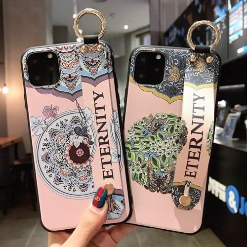 Sumkeymi Wrist Strap Flower TPU Cover Phone Holder Case For iphone 12 11 7 8 Plus mini Pro Max X XS XR Hand Band Case