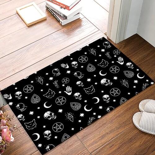 Halloween Black Witch Skull Pattern Bath Rugs Doormat Non-Slip Door Mat Carpet Bathroom Accessories Customizable