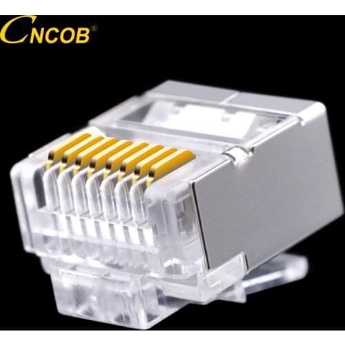 Cncob Cat5E FTP flat cable, network connector 8P8C rj45 Ethernet RJ-45 short crystal head, nickel-plated copper shell 50pcs