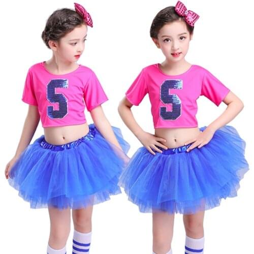 Jazz Dance Dress For Girls Childrens Modern Street Dancing Costumes Hip Hop Dance Suit Rose Red Dancing Wear Performance Wear