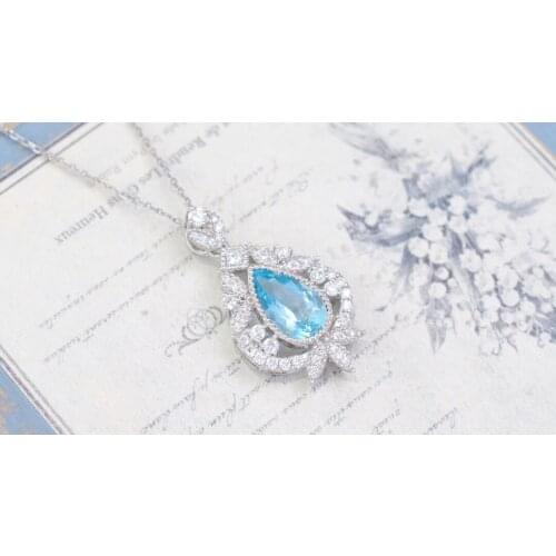 JX516 Solid 18K White Gold Nature Blue Aquamarine Gemstones 1.23ct Pendants Necklaces for Women Fine Jewelry for Women Gifts