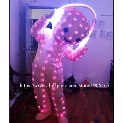 Colorful RGB light LED costumes big head doll ballroom dance show dj dicso partycatwalk stage wears singer stage clothing