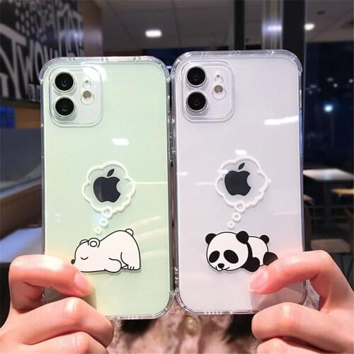 Creative Bear Panda Animal Phone Case For iPhone 11 12 Pro Max Mini X XS XR 7 8 Plus Clear Shockproof Lens Protection Soft Cover