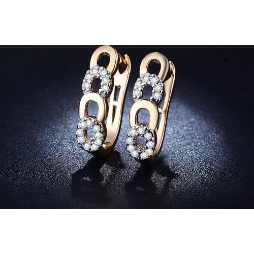 Hainon Round Circle Hoop Earring Vintage Lady Jewelry for Wedding Gift with AAA Zircon Gold Color Earring Distribution