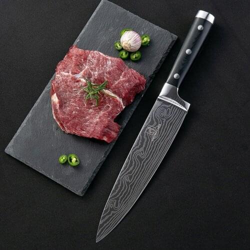 Kitchen knife Chef Knives 8 inch Japanese 7CR17 High Carbon Stainless Steel Sanding Laser Pattern Vegetable Santoku Knife