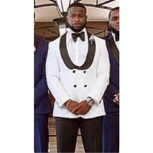 Fashionable Double Breasted Groom Tuxedos Groomsmen Shawl Lapel Mens Suits Blazers (Jacket+Pants+Tie) W:969