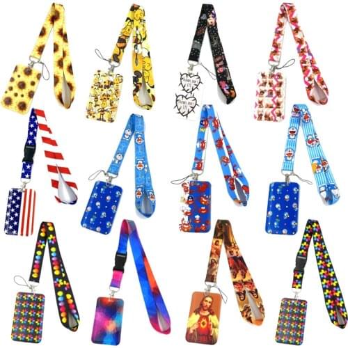 Fashion Lanyards ID Badge Holder Bus Pass Case Cover Slip Bank Credit Card Holder Strap Card Holder