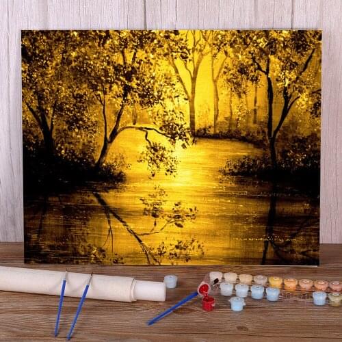 Natural Scenery Golden Waters Painting By Numbers Complete Kit Oil Paints 50*70 Canvas Pictures Handmade Adults Drawing