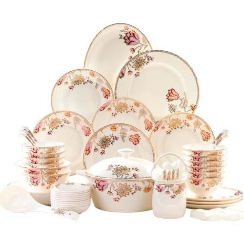 56 Heads jingdezhen ceramics chinese dishes European style dishes set Tableware Rice Bowl Salad Noodles Bowl Dinnerware Sets