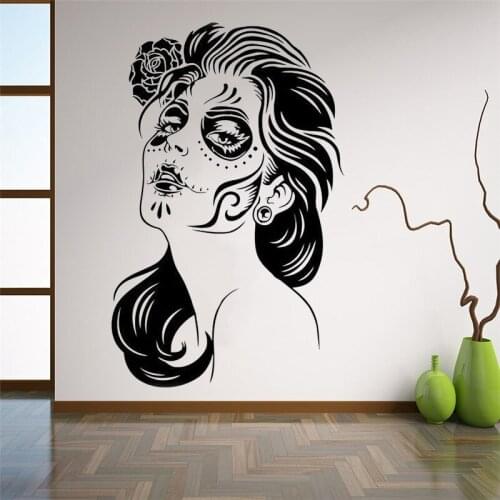 Sugar Skull Woman Face Wall Sticker Vinyl Decal Mexican Makeup Home Interior Decorations Living Room Beauty Salon Decor HY1260