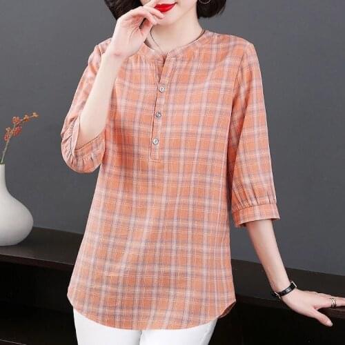 2021 New Polyester O Neck T Shirt Woman Autumn Three Quarter Slevee Shirt Oversized Woman T-shirt Loose Plus Size Women Shirts