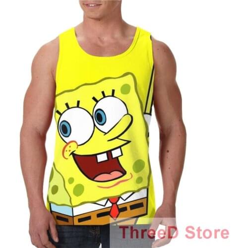 2021 New Summer Bodybuilding 3D Printed Spongee Men bob Vest Compression Shirts Male Singlet Tops&Tees Fitness Bodybuilding