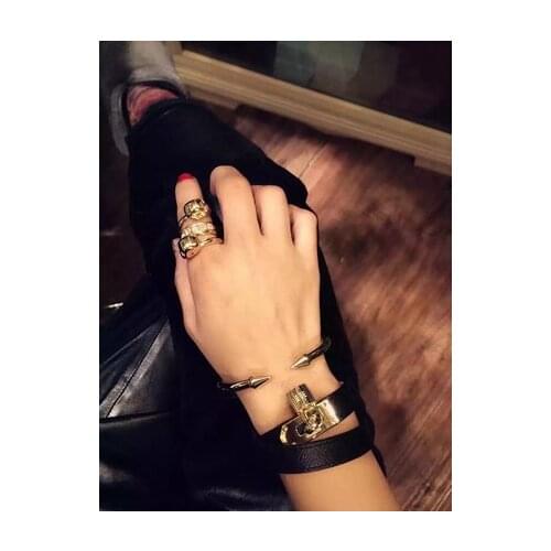 New European and American brass retro skull head multi-ring ring