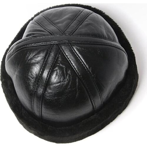 Wholesale New Fashion 2020 Hot Sale 100% High Quality Genuine Round Leather Hats Men Women Winter Warm Sheep leather Cap