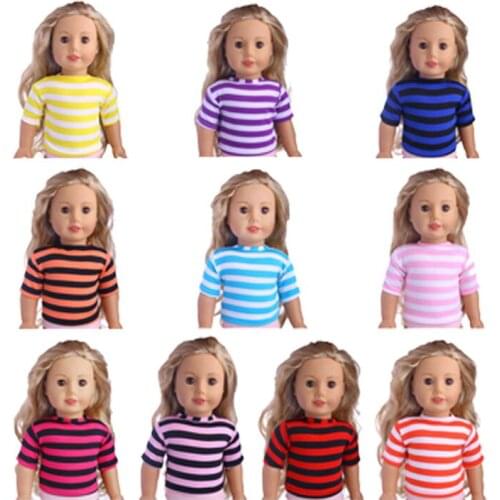 Autumn Fashion Doll Clothes Striped Short Sleeve For 18Inch & 43Cm Doll Born Baby Generation Birthday Girls Toy Gifts