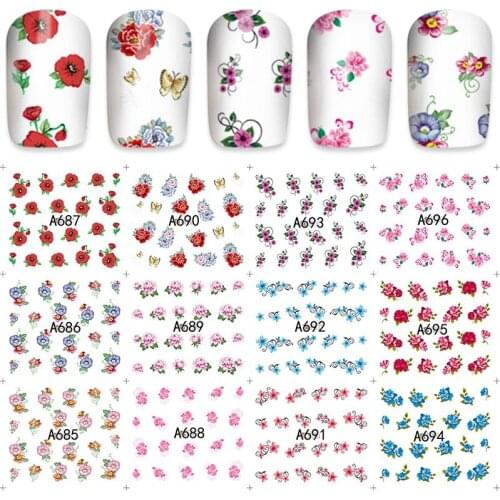 2018 Fashion 12 sheets Water Transfer Nail Art Decals Stickers beauty flower design nail Sticker Decorations DIY A685-696