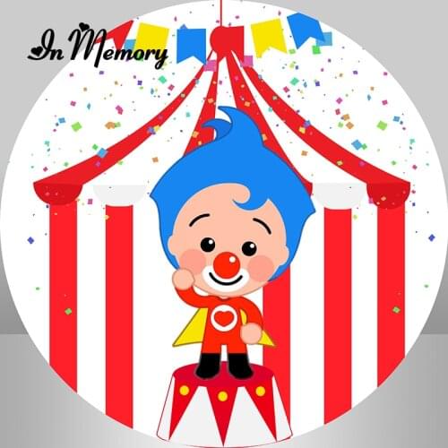 Plim Plim Round Backdrop Cover Kids Birthday Party Photography Banner Cartoon Red Circus Tent Photo Background Decor Prop Custom