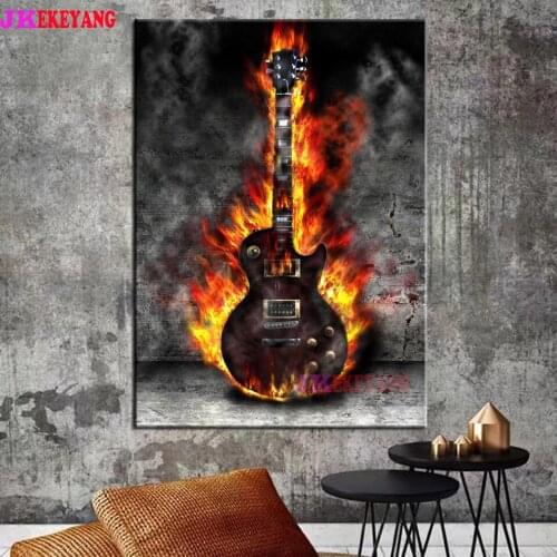 Full Square Round Diamond Embroidery DIY Diamond Painting Burning guitar Cross Stitch kit mosaic Y4583