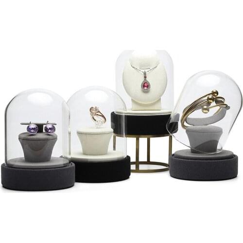 Clear Jewelry Box Glass Display Rack Stand for Woman Wedding Ring Earring Pendant Bracelet Jewellery Organizer Holder Base