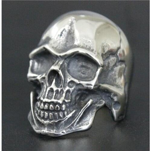 Drop Ship Personality Design Crack Skull Ring 316L Stainless Steel Jewelry Mens Heavy Soild Ghost Skull Biker Ring