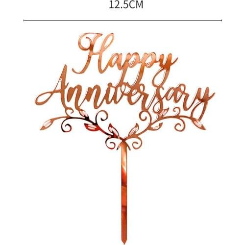 Happy Anniversary Cake Topper Acrylic Rose Gold Silver Cupcake Topper for Birthday Wedding Party Cake Decorations