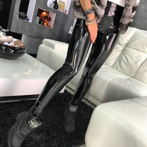Sexy Bright PU Leather Leggings Women Gothic High Waist Black Seamless Slim Leggings Female Casual Thin Push Up Leggings